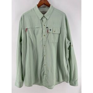 Duck Camp Fishing Shirt Mens XX-Large Green Long Sleeve Vented Utility Outdoor